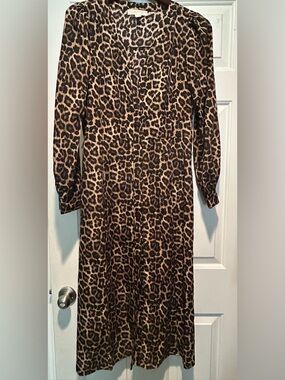 Michael Kors Leopard Print Midi Dress - Tan & Black